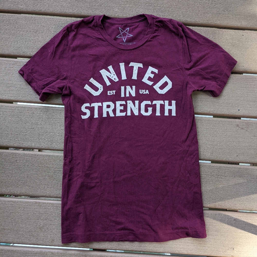Small maroon iron union tee